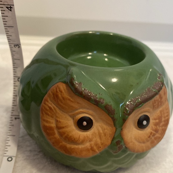 🆕GIFT CRAFT: Green Ceramic Owl Tea Light Holder - Picture 3 of 5